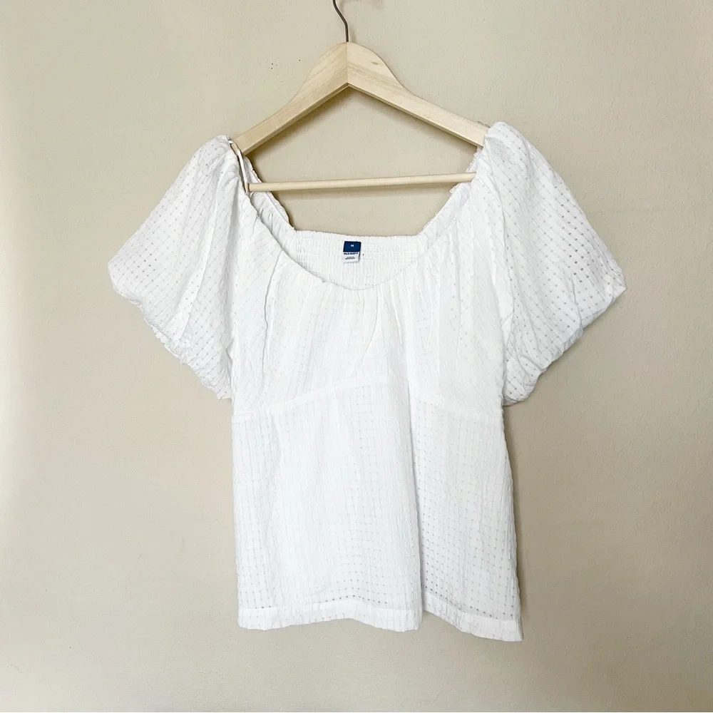Old Navy White Puff Sleeve Cropped Blouse
